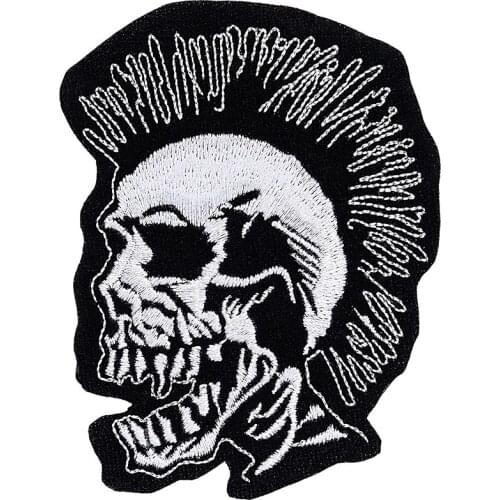 Skull Punk Embroidery Patch Cool Rock Iron on Appliques Motorcycle Biker Jean Jackets Clothing Decorations Sewing Custom Badges