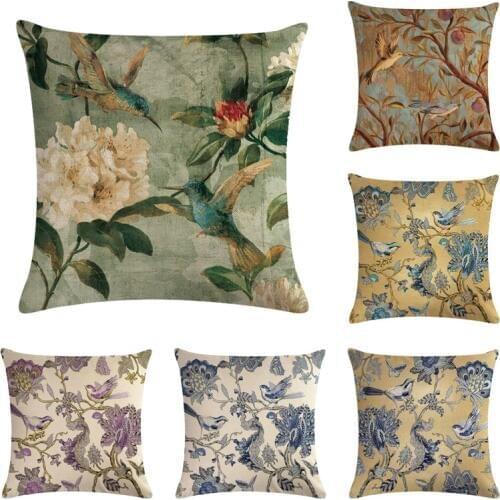 Printed Flower Cover 45*45cm Cotton Linen Wedding Decor Throw Pillowcase 1 Side Print Cojine