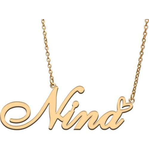 Nina Love Heart Name Necklace Personalized Gold Plated Stainless Steel Collar for Women Girls Friends Birthday Wedding Gift