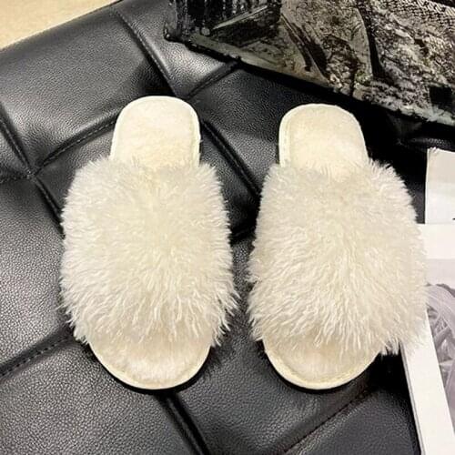2021 Winter New Women Slippers Furry Fluffy Warm Plush Cotton Shoes Woman Outdoor Casual Candy Color Ladies Furry Slides