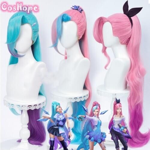 Seraphine Cosplay All Out LOL Kda Cosplay 100cm Pink Blue Purple Wig Cosplay Anime Cosplay Wigs Heat Resistant Synthetic Wigs