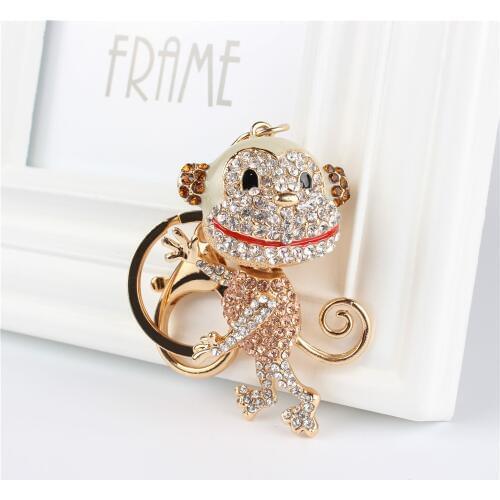 Monkey Crystal Charm Pendant Purse Bag Car Key Ring Chain Jewelry Accessories Weddding Party Gift