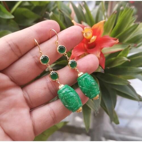 Natural hollow handcarved green jade earrings with 925 sterling silver 925 earrings jewelry earrings for women earrings