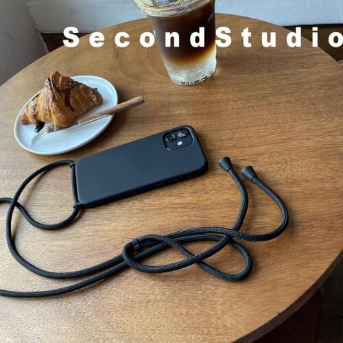 Luxuly Black Strap Cord Chain Case For iPhone 12 Pro Max X XR XS Max 8 7 Plus 11 Pro Max 11 SE Necklace Lanyard Rope Matte Cover