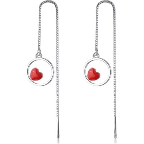 Korean version of the small fresh circle red heart temperament personality design sense silver plated earrings IR010