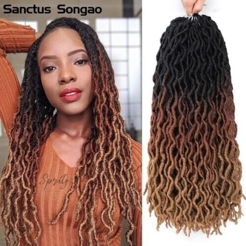 Wavy Gypsy Locs Ombre Crochet Hair 18 Inch Goddess Locs Synthetic Braiding Hair Extensions For Black Women Santus Songao