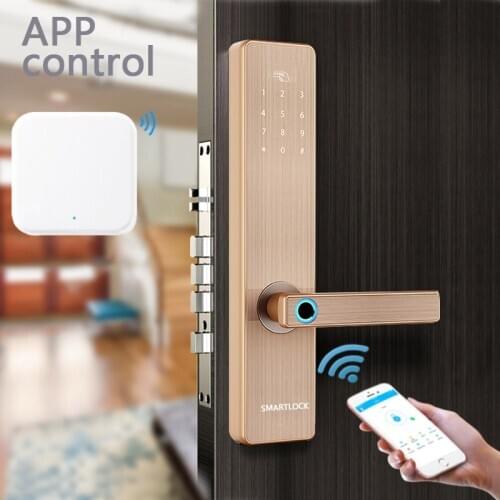 Fingerprint Password Apartment Lock App Remote Control Bluetooth Gateway Smart Doorlock IC Card Home Locks Gold D9 2019 New