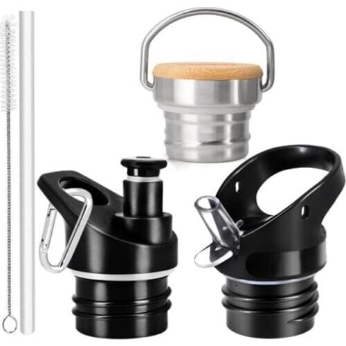 Wide Mouth Straw Cover 12 Oz,18Oz,21Oz and 24 Oz Bottle, Include 3 Kettle Cap, 1 Straws, 1 Cleaning Brushes, 1 Carabiner