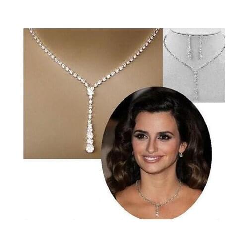 Na596 Wedding party gift bridal fashion simple Shining crystal pendant alloy necklace set Best gift for friends