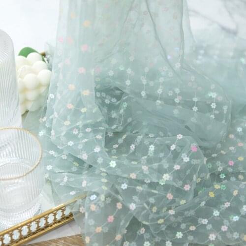 Mesh Fabric Light Green Sequins Embroidered Lace Fabric Skirt ChildrenS Clothing Fabric Decorative Background Sewing Cloth