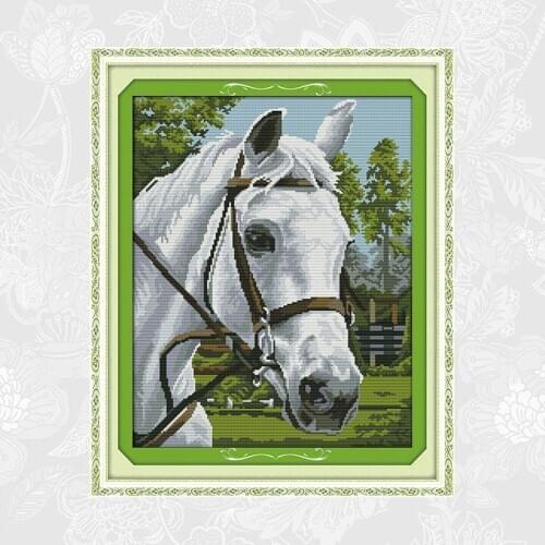 Joy sunday Cross-stitch White horse Patterns Counted Printed Canvas DIY Handmade Embroidery Needlework Home Decoration