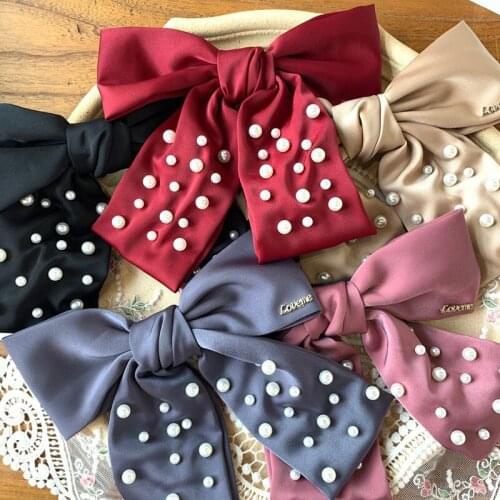 Ribbon Pearl Hairgrips Big Large Bow Hairpin For Women Girls Satin Trendy Ladies Hair Clip New Cute Barrette Hair Accessories