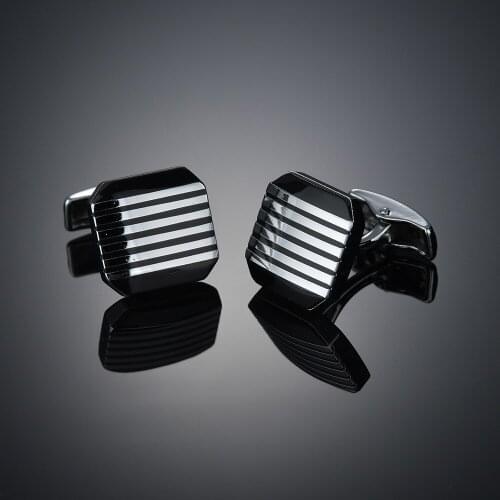 1 Pair High Quality Trendy French Shirt Cufflink Black White Square Classic Striped Cufflinks Men Luxury Cuff Links Bussiness