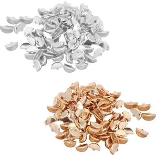 100pcs Half Round Ribbon Clamp Crimps Ends Cord Cap Tip Bracelet Connectors