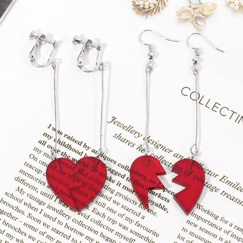 Anime JoJos Bizarre Adventure Kakyoin Noriaki heart Earrings Pierre Polnareff Splice Heart Long Earrings clip for Women Jeweley