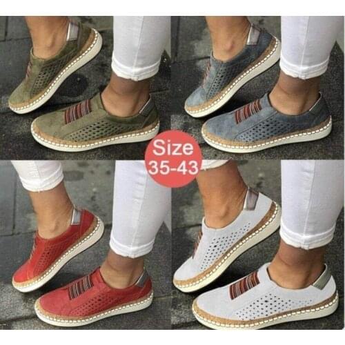 2021 Women Slip on Sneakers Shallow Loafers Vulcanized Shoes Breathable Hollow Out Casual Ladies Shoes Woman Plus Size Dropship