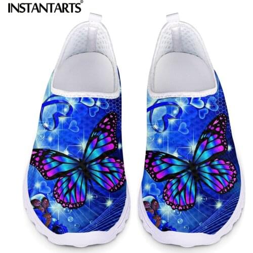 INSTANTARTS Colorful Bling Butterflies 3D Printed Women Flat Shoes Summer Breathable Air Mesh Sneakers Comfort Slip-on Zapatos