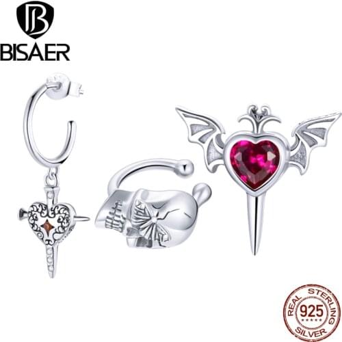 BISAER 1pcs 925 Sterling Silver Angle Wing Love Sword Earrings For Women Female Statement Jewelry Gift 2021 New Brincos ECE1179