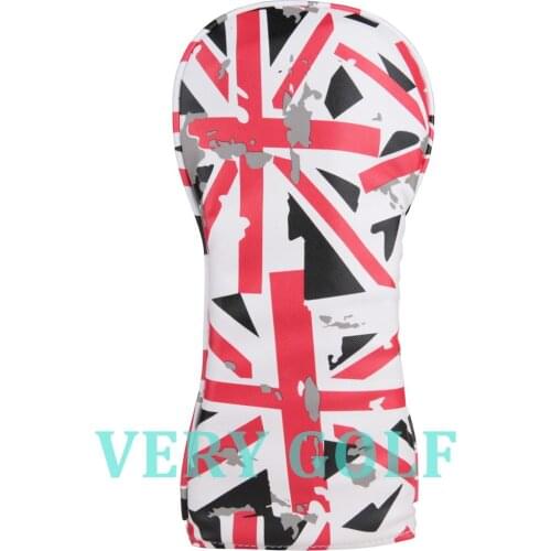 1pc White Polyester Leather with Red UK Flag Patterns Golf Driver Wood Headcover Golf Club Driver Head Cover