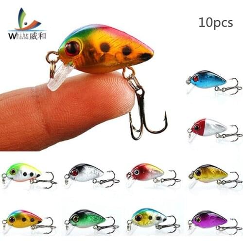 10pcs/lot 3cm 1.5g Crank Baits Fishing Lure Kit Built-in Steel Ball 10 Colors Mixed Crankbait with Fishing Tackle Box