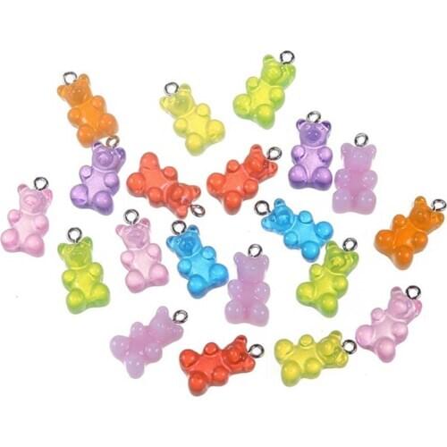 10pcs New Design Resin Mixed Color Cute Fashion Gummy Bear Pendant Charms For Making Jewelry DIY