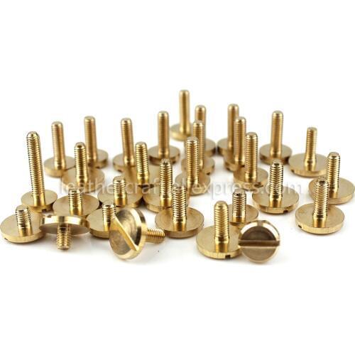 10pcs Solid Brass M3 Slotted Screws Flat Head Bolts Without Nuts Leather craft Belt Wallet Fasteners 8mm/10mm cap more size
