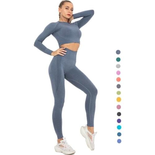 2 Piece Seamless Gym Sets Yoga Outfits Athletic Legging Womens Yoga Set Custom Women Workout Clothing Apparel Fitness