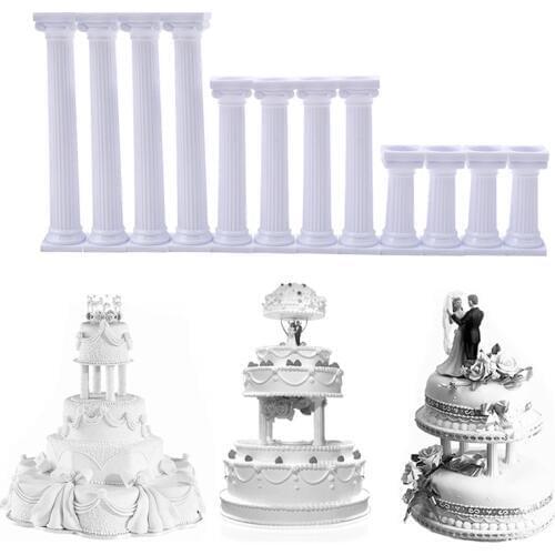 4Pcs/Set White Grecian Pillars Valentines Day Cake Tier Separator Support Stand Decor Wedding Cake Stands Fondant Support Mold