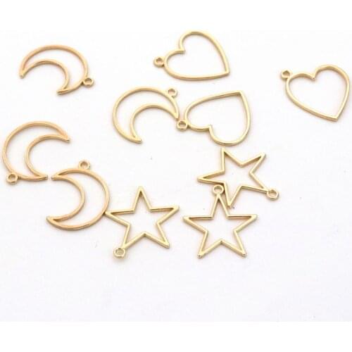 50 Mixed Star Moon Heart Gold Color Pendent Metal Mold For Jewelry Making Diy Pendant Charm Bracelet Accessories Wholesale