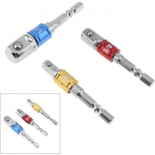 3pcs/lot Color Hex Shank Socket Extension Conversion Adapter with 1/4 3/8 1/2 Square Head for Extension Drill Bits Power Tool