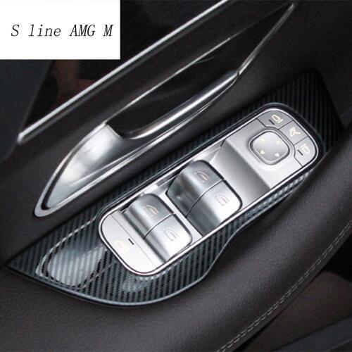 Car Styling Door Armrest panel covers Stickers For Mercedes Benz GLE Class 2020 Carbon fiber Window Glass Lifting Buttons Trim