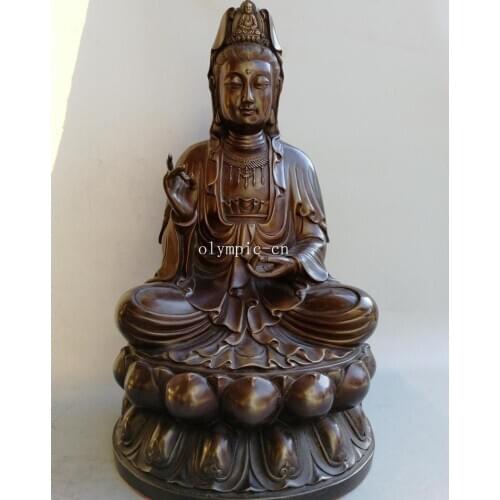 18'' Bronze carved Lotus temple buddhism Avalokitesvara Guanyin Bodhisattva