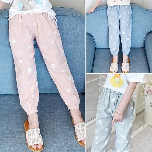 Embroidery Cotton Linen Pants For Big Girls Loose Ankle Length Trousers Clothing Kids Summer Autumn 2020 Children Trouser Girl