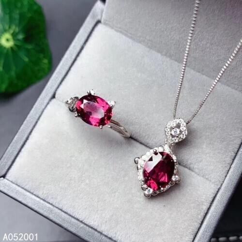 KJJEAXCMY fine jewelry natural garnet 925 sterling silver women pendant necklace chain ring set support test noble