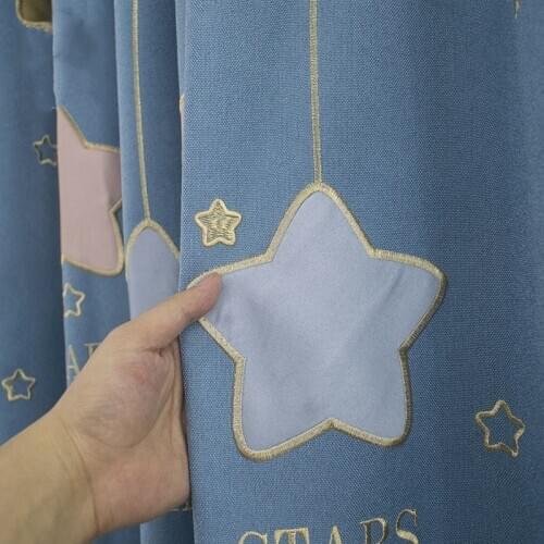 Colorful Star Velvet Embroidered Curtains For Kids Boy Girl Bedroom Living Room Blue/Gray Blackout Cortinas Custom Made Drape #4
