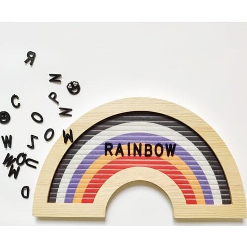 Wood Felt Letter Board Changeable Rainbow Message Memo Board Character Sign Baby Shower Wedding Party Decor Letterboards Frame