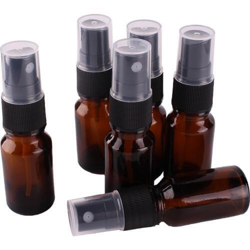 6pcs 10ml Amber Glass Spray Bottle w/ Black Fine Mist Sprayer essential oil bottles empty cosmetic containers