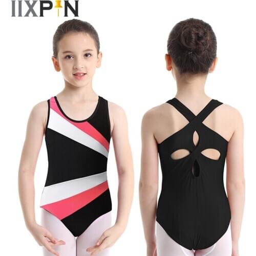 Gymnastics Leotard for Girls Ballet Dance Wear One-Piece Sleeveless Color Block Flower Petal Shaped Back Ballet Dance Jumpsuit