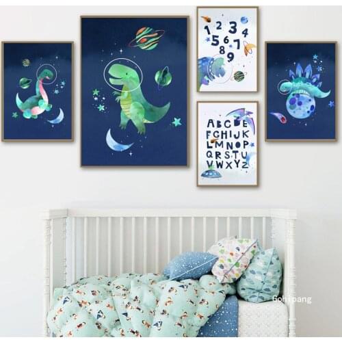 Dinosaur Space Planet Alphabet Canvas Paintings Nordic Nursery Wall Art Posters and Prints Wall Pictures Baby Room Study Decor