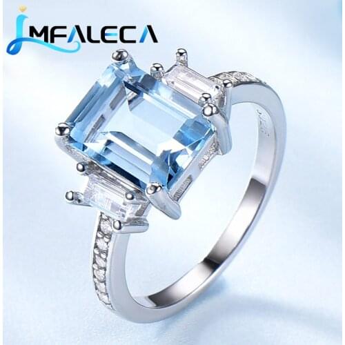 LMFALECA Genuine 925 Silver Jewelry Square Topaz Gemstone Birthstone Rings for Women Romantic Engagement Dropshipping Jewelry
