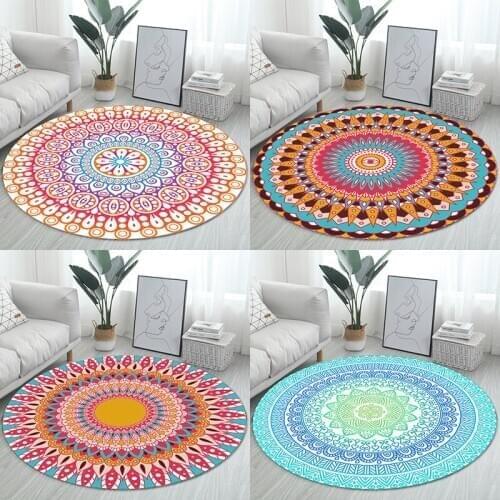 Round Bohemian Printed Carpet Living Room Bedroom Computer Chair Mat Washable Bathroom Anti- Slip Carpets