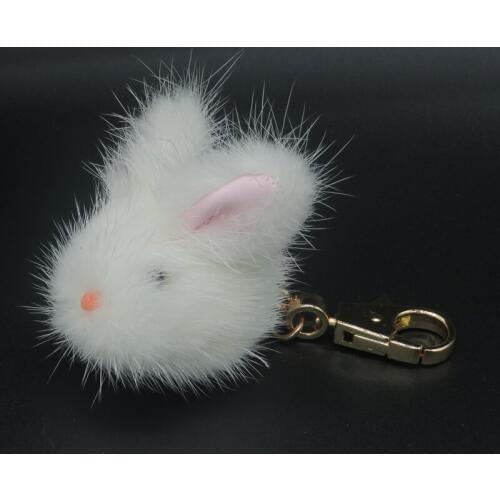 Dolls Toy Mink Fur Hair White Mini Bunny Rabbit Key chains Pendant Bag Car Charm Fluffy Little Cute Animal Doll Keychain Gift