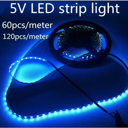 LED 5V strip light 5V 120pcs/meter 5mm PCBboard High Lumen 5V strip light white/ice blue/blue/green/pink strip light 60pcs/Meter