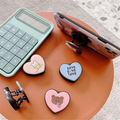 Cartoon Cute Heart Bear Expanding Phone Holder Stand Grip Mount Phone Socket Fold Mobile Smartphone Pocket Desktop Stand Bracket