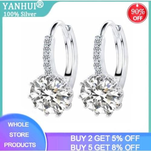 YANHUI Fashion Round 2.0ct Lab Diamond Zircon Drop Earrings For Women Wholesale Jewelry 925 Silver Earrings EH75