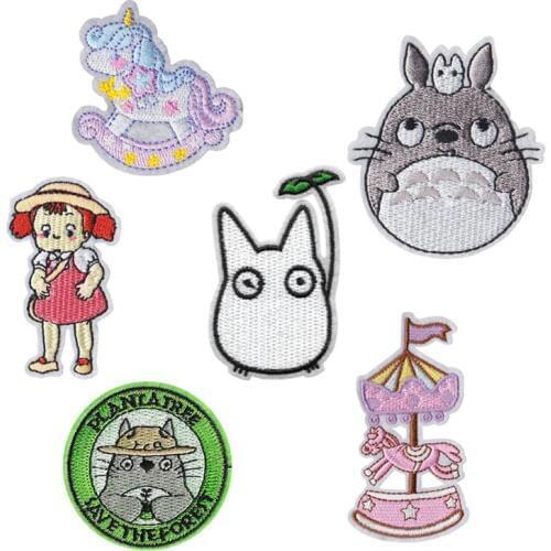 Cartoon My Neighbor Totoro Animal Patches for Clothes Merry-go-round Unicorn Embroidery Appliques Diy Child Clothing Accessories