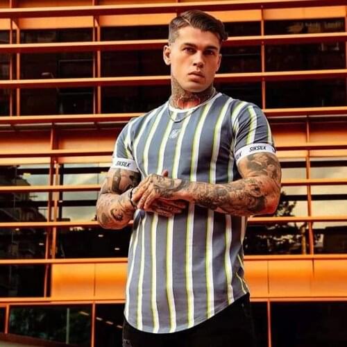 2021 The Newest Mens Trendy Brand Sik Silk Printed Fashion Slim Short-Sleeved T-Shirt Trendy Tops In The Summer Of