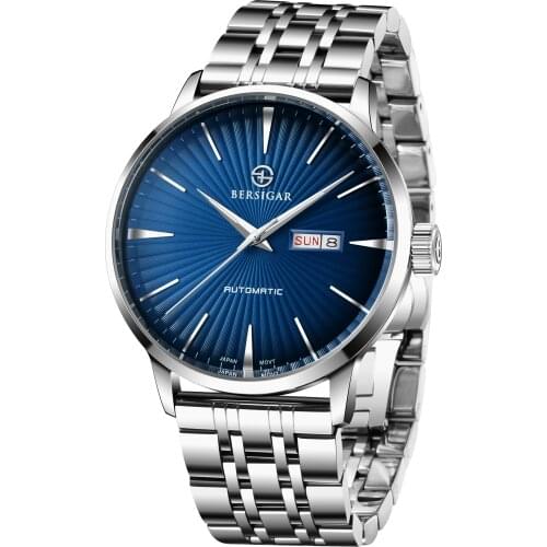 BERSIGAR Mens Watch Classic Mechanical stainless steel Watches Seagull 8205 Automatic Wristwatch 100M Waterproof Clock PD 2770