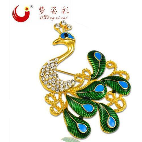 MZC New High Quality Trendy Gold Crystal Peacock Metal Brooch Animal Brooches for Womens Male Lapel Pin Broche Birthday Gifts