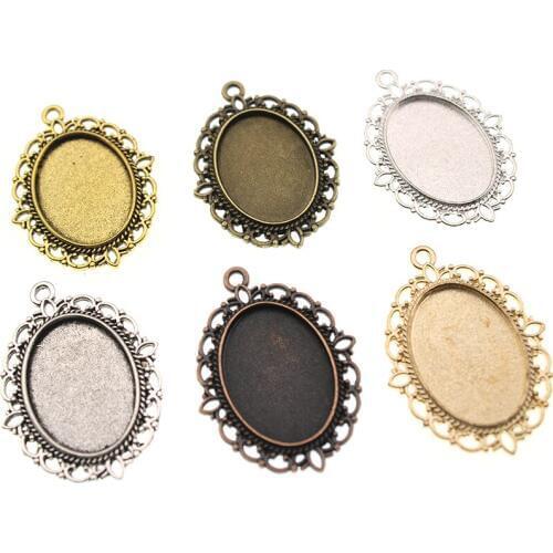 10pcs Silver Gold Color Necklace Pendant Setting fits 18x25mm Glass Cabochon Blank Base Supplies for DIY Jewelry Making Z1153